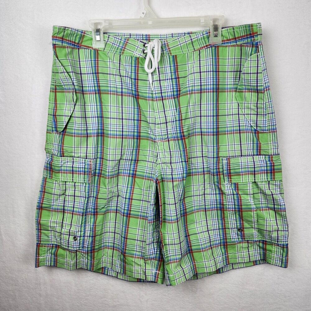 Polo Ralph Lauren Board Shorts Men’s 38 Green Blue Orange Plaid Swim Trunks